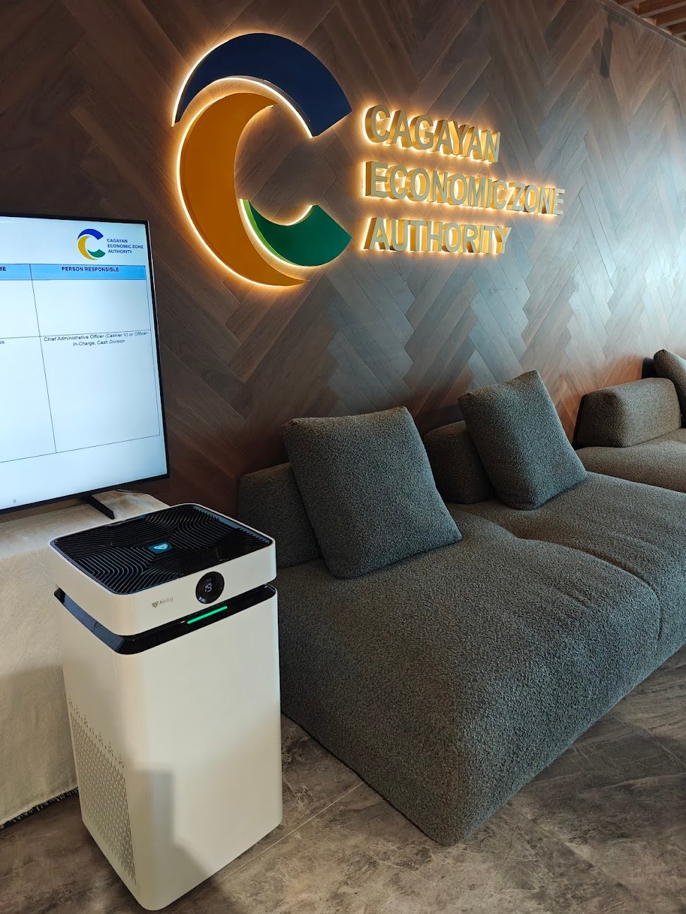 Airdog air purifier in a government office lobby